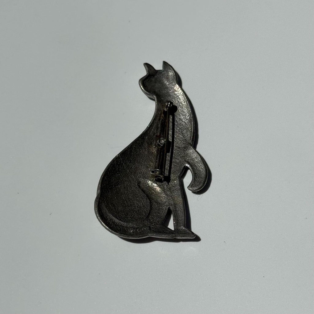 Vintage Cat Brooch | Large Silver Tone Kitten Pin