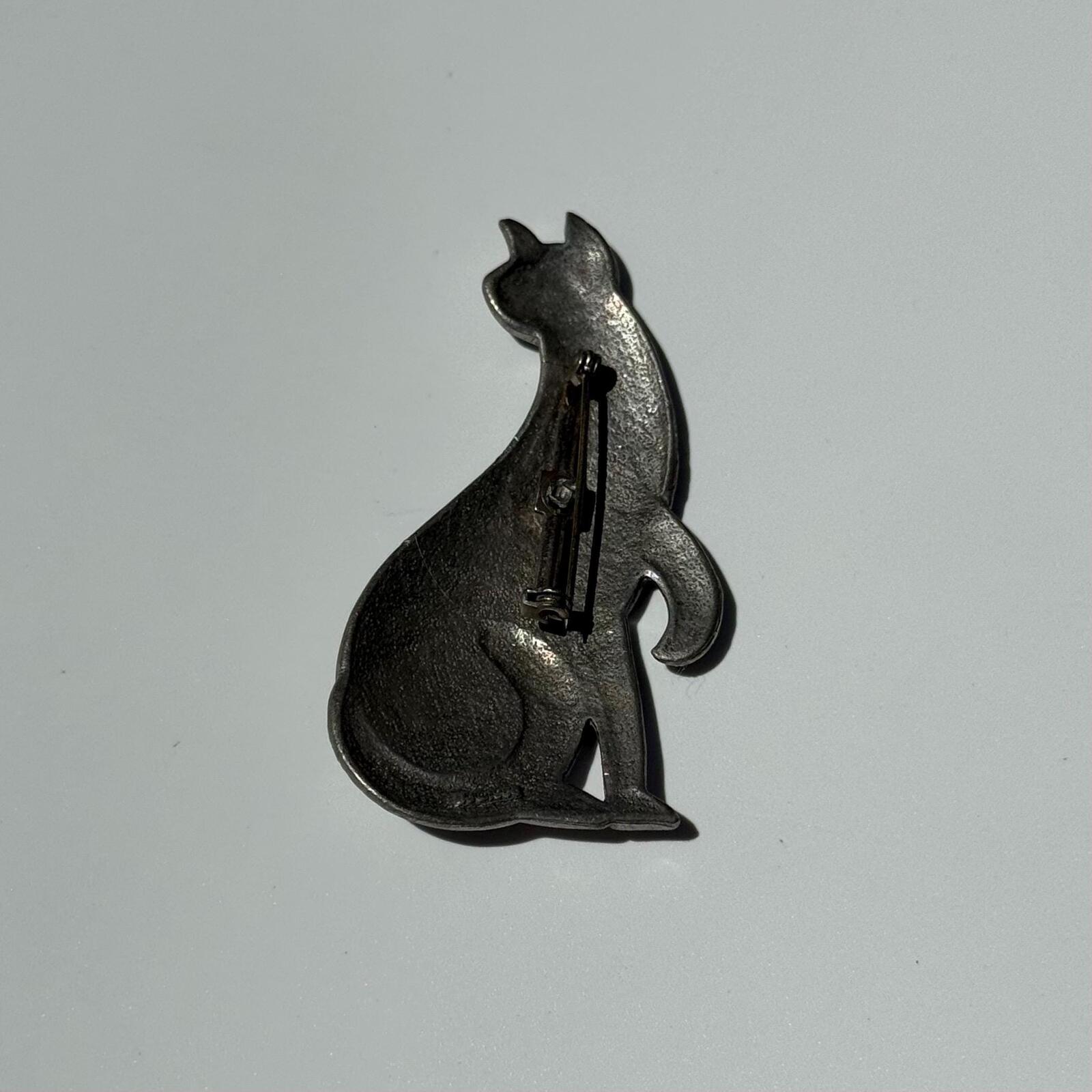 Vintage Cat Brooch | Large Silver Tone Kitten Pin