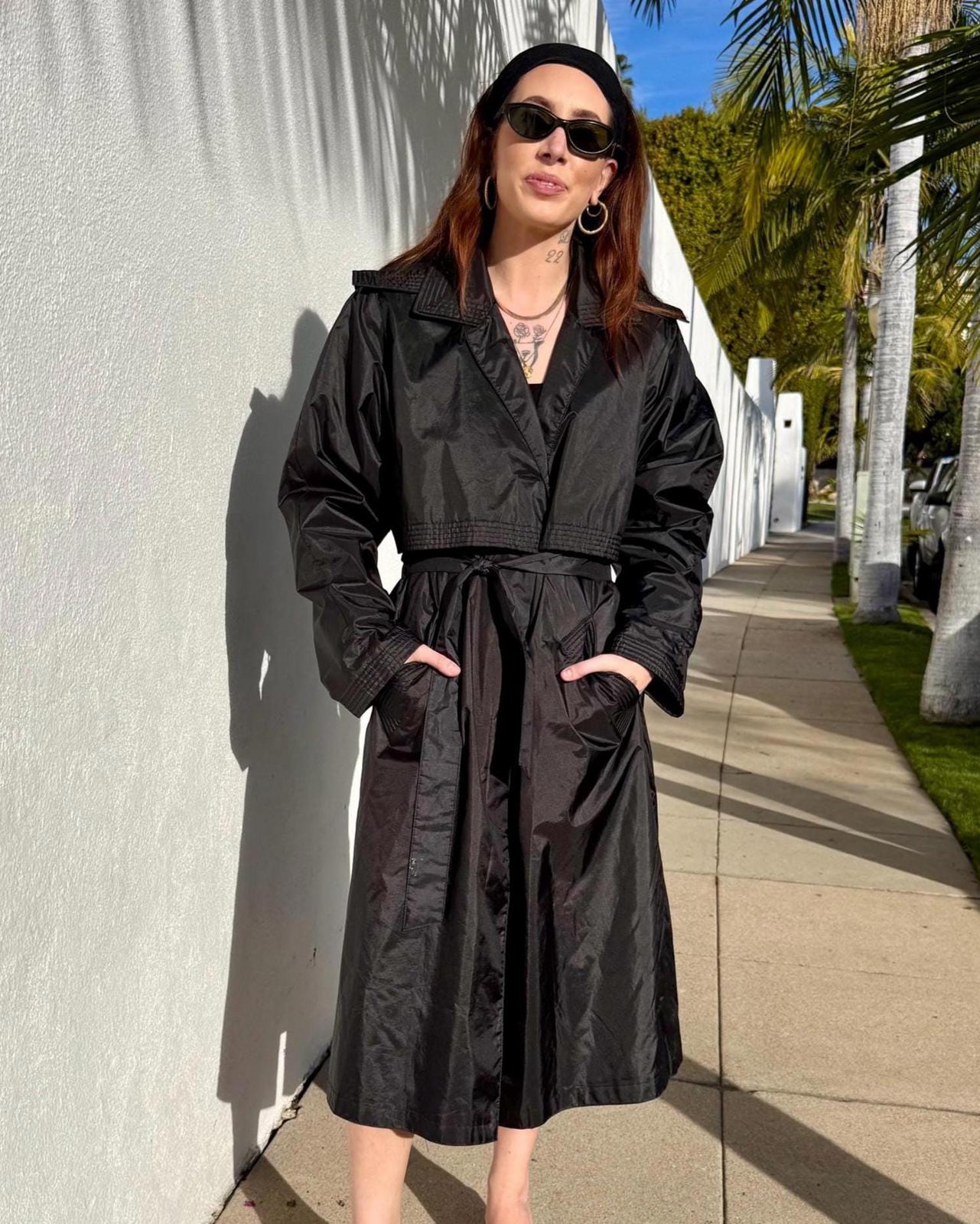 Vintage 90s Black Nylon Trench Coat | Worthington Essentials | Removable Lining