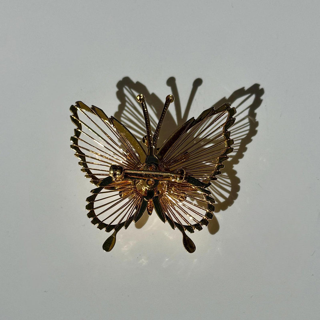 Signed Monet Butterfly Brooch | Gold Tone Rhinestone | Vintage Gift