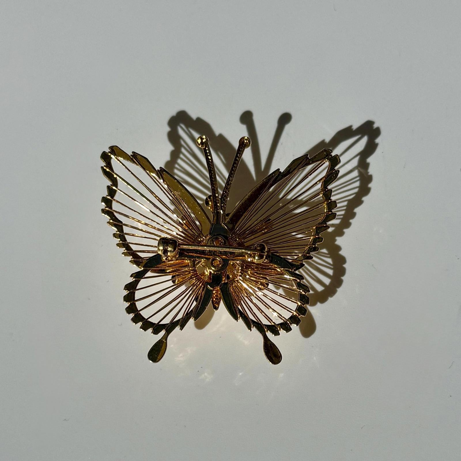 Signed Monet Butterfly Brooch | Gold Tone Rhinestone | Vintage Gift