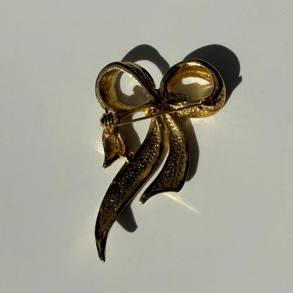 Black & Gold Bow Brooch | Vintage Statement Pin | Elegant Retro Jewelry