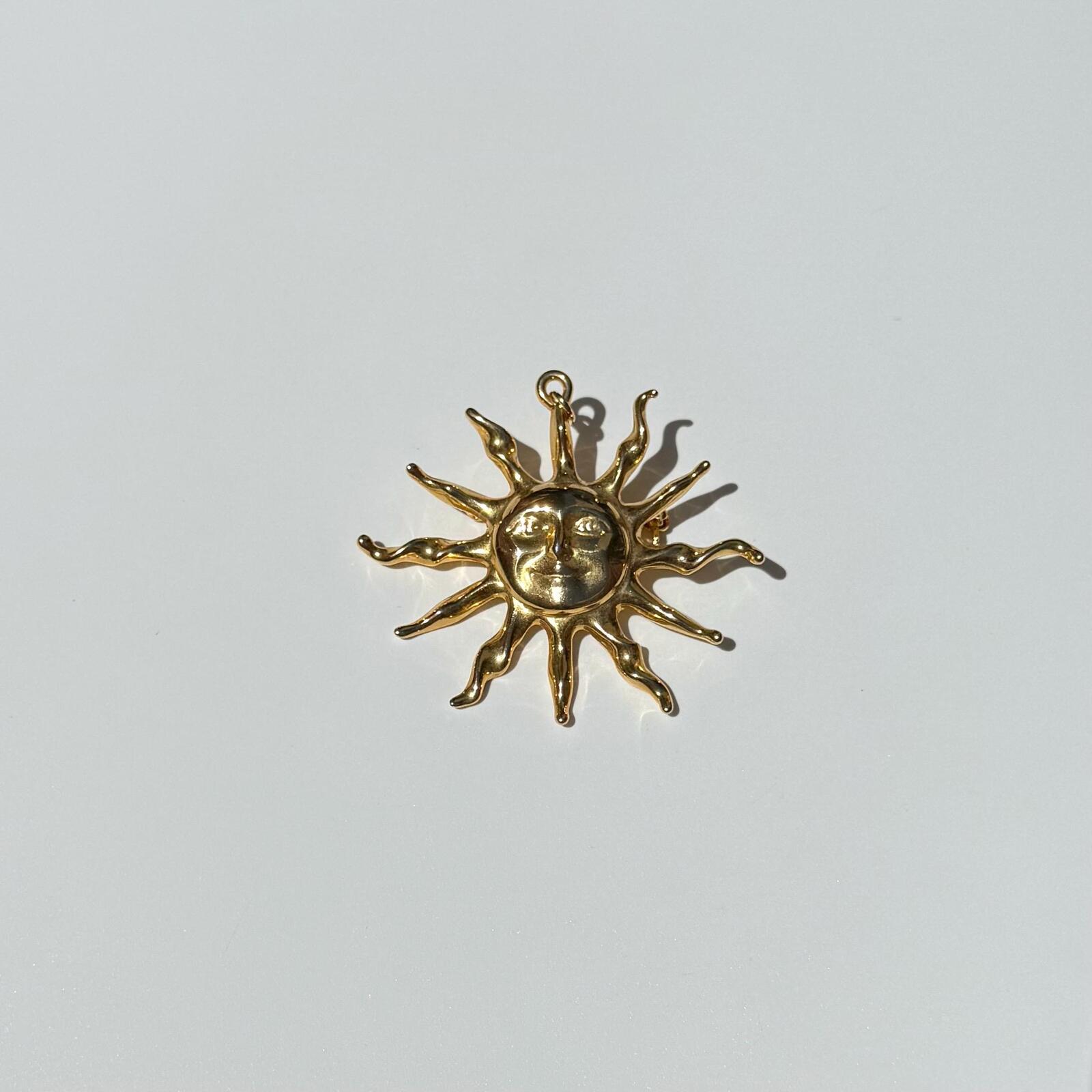 Vintage Gold Tone Celestial Sun Face Brooch and Pendant