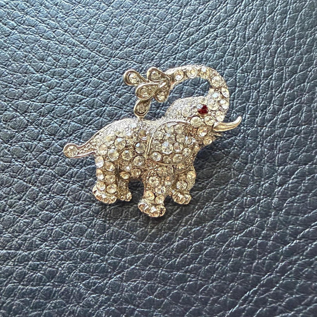 Silver Tone Elephant Brooch | Vintage Rhinestone Lucky Pin
