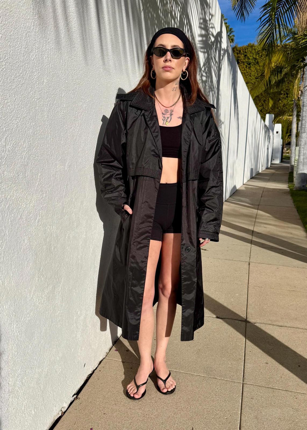 Vintage 90s Black Nylon Trench Coat | Worthington Essentials | Removable Lining