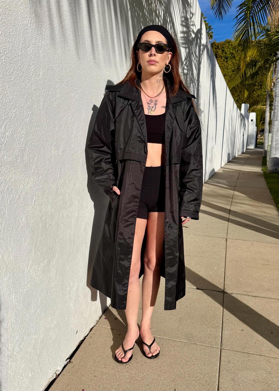 Vintage 90s Black Nylon Trench Coat | Worthington Essentials | Removable Lining