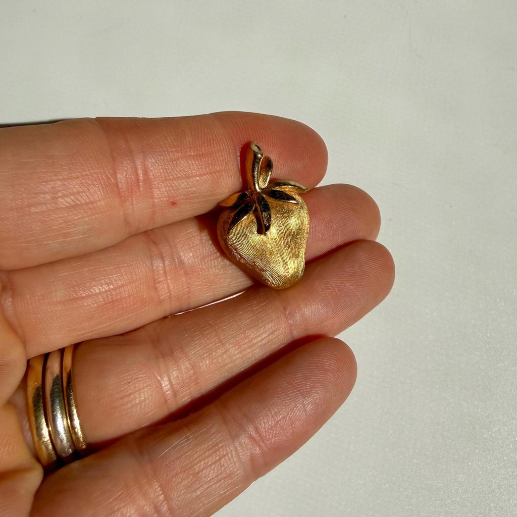 Vintage Trifari Strawberry Brooch | Gold Tone Small Pin