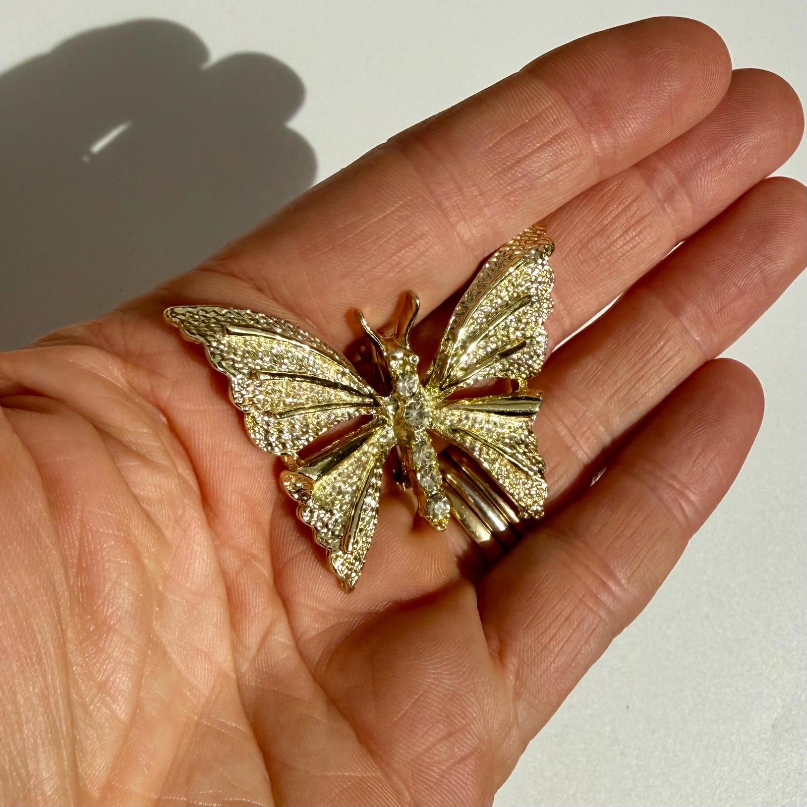 Vintage GERRY’S Butterfly Brooch | Gold Rhinestone Pin