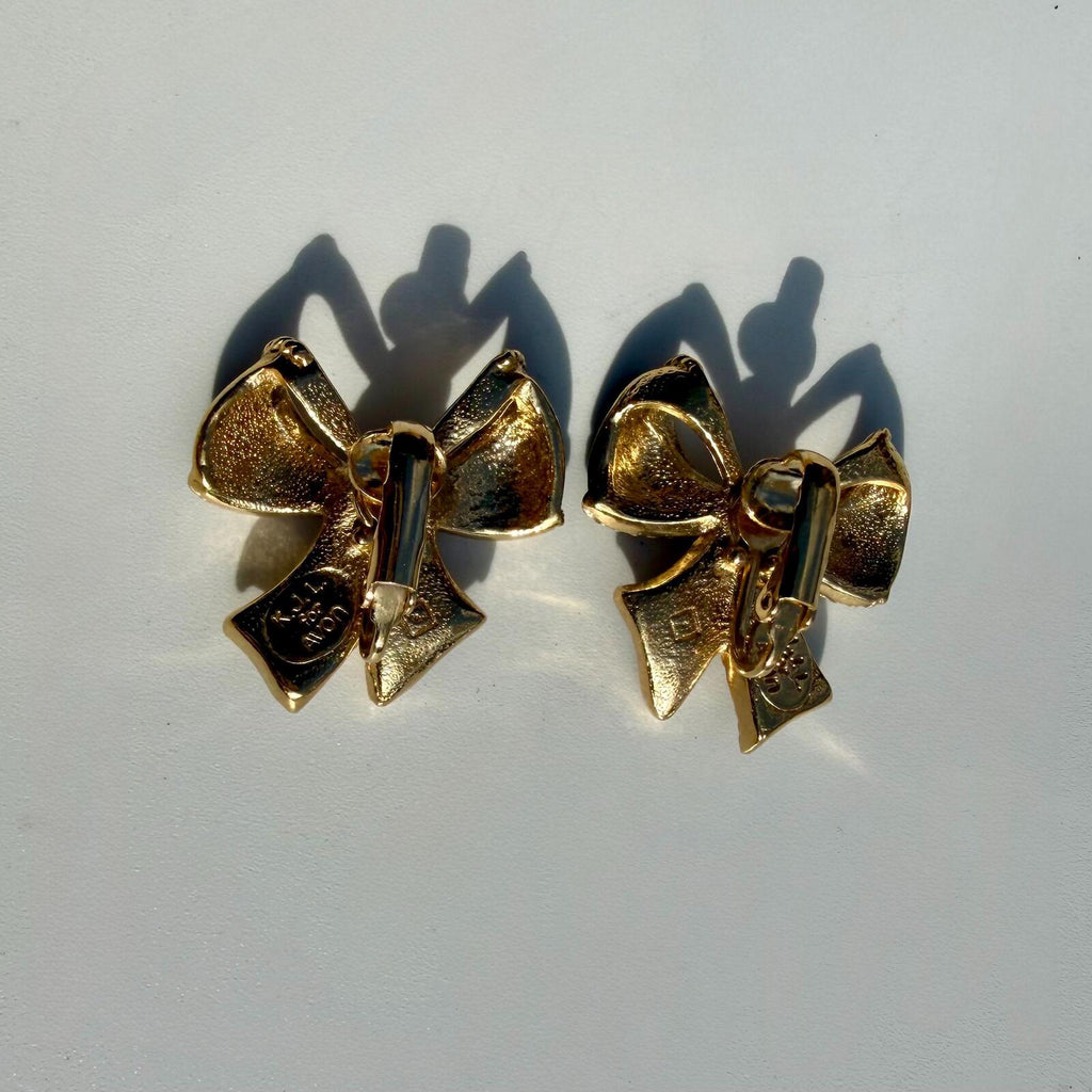 Vintage Gold Tone Avon Bow Earrings