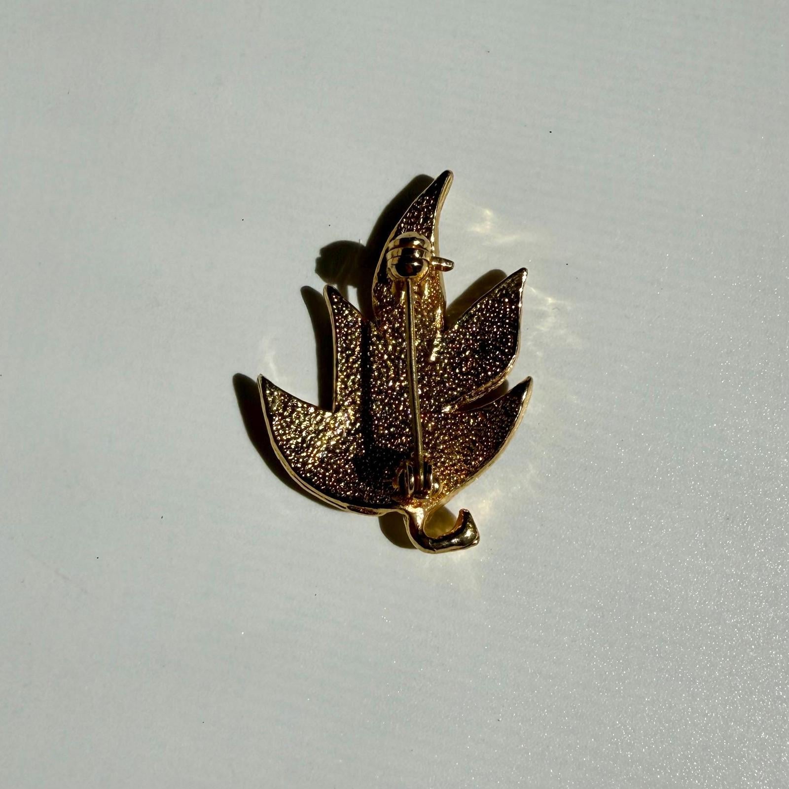 Vintage Leaf Brooch | Multicolor Enamel Gold Tone Pin