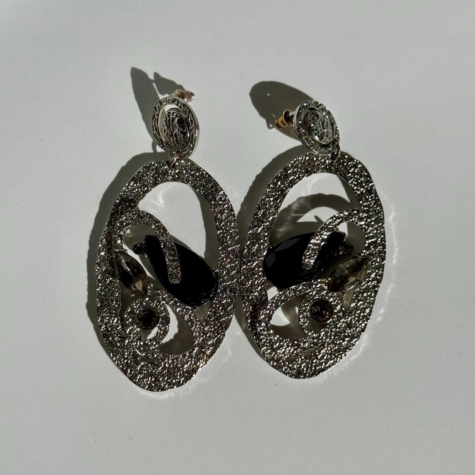 Vintage Oversized Silver Tone Drop Earrings