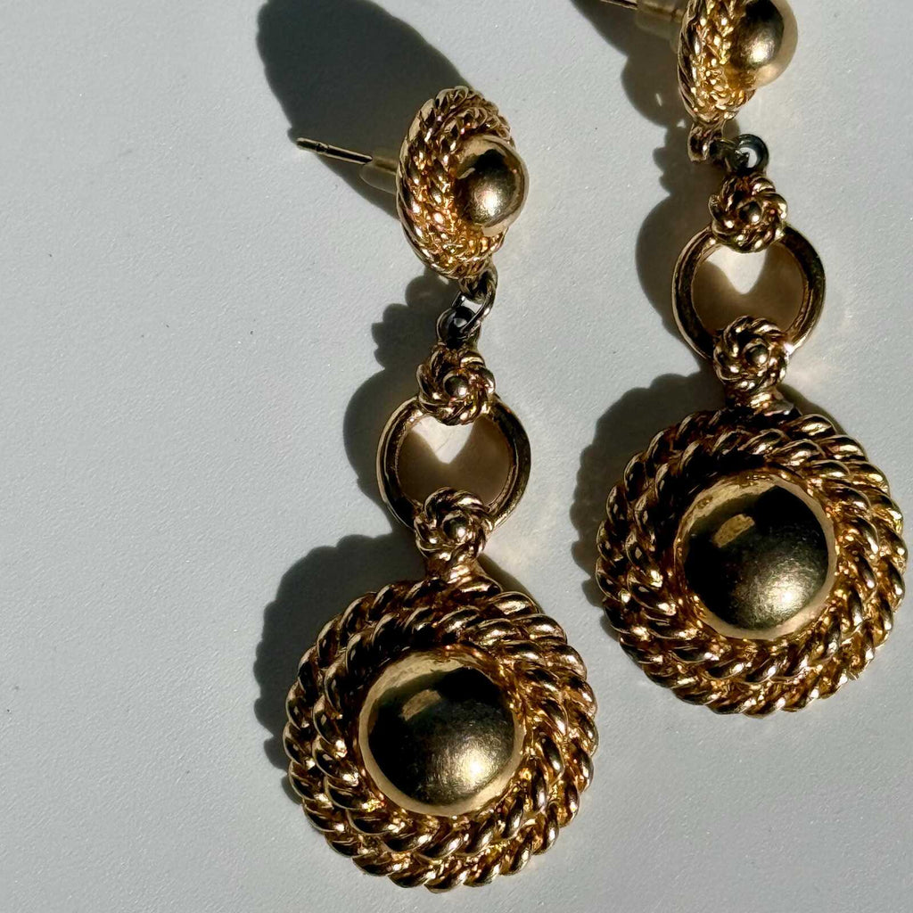 Vintage 80s Gold Tone Drop Earrings