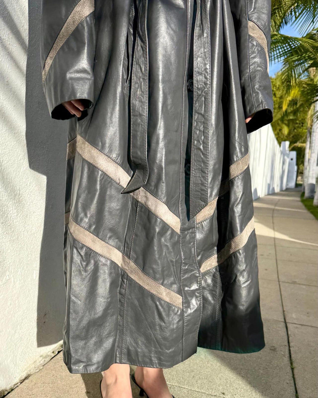 VTG 70s Gray Leather Trench Coat Size XL
