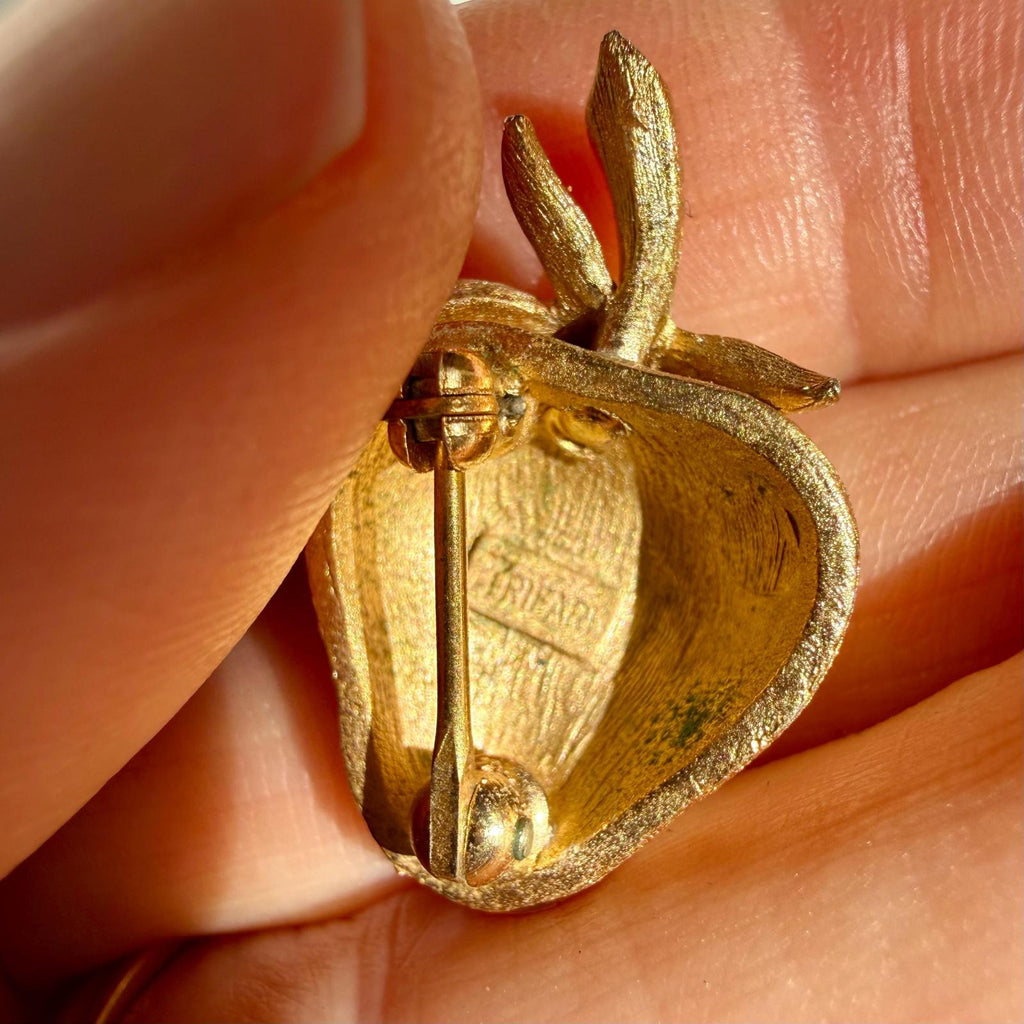Vintage Trifari Strawberry Brooch | Gold Tone Small Pin