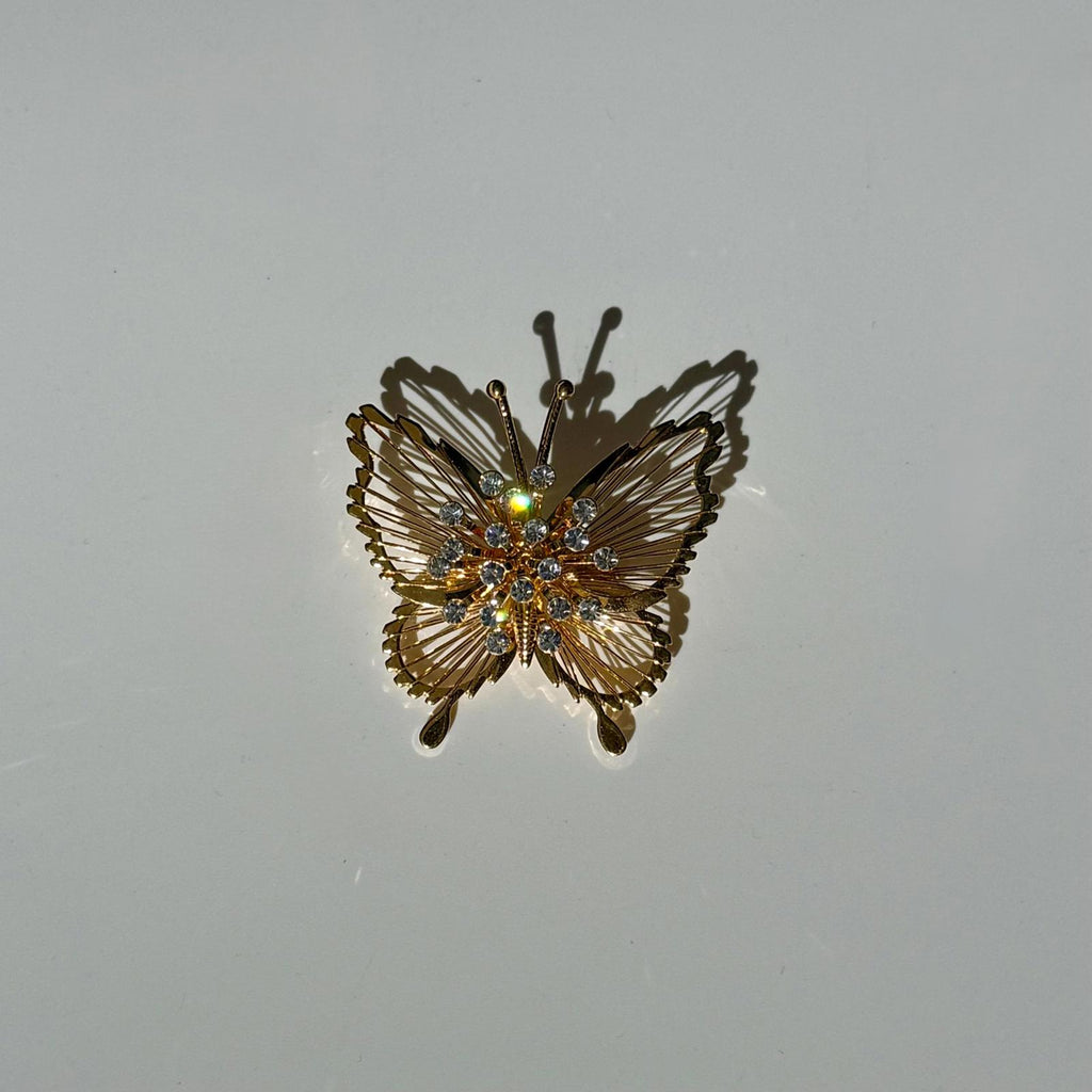Signed Monet Butterfly Brooch | Gold Tone Rhinestone | Vintage Gift