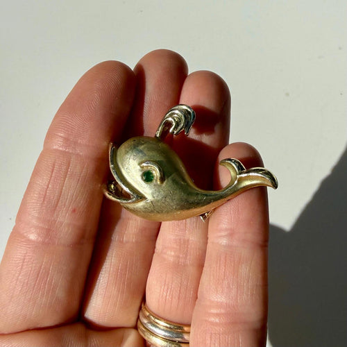Gold Whale Brooch | Vintage Nautical Pin | Gift for Ocean Lover