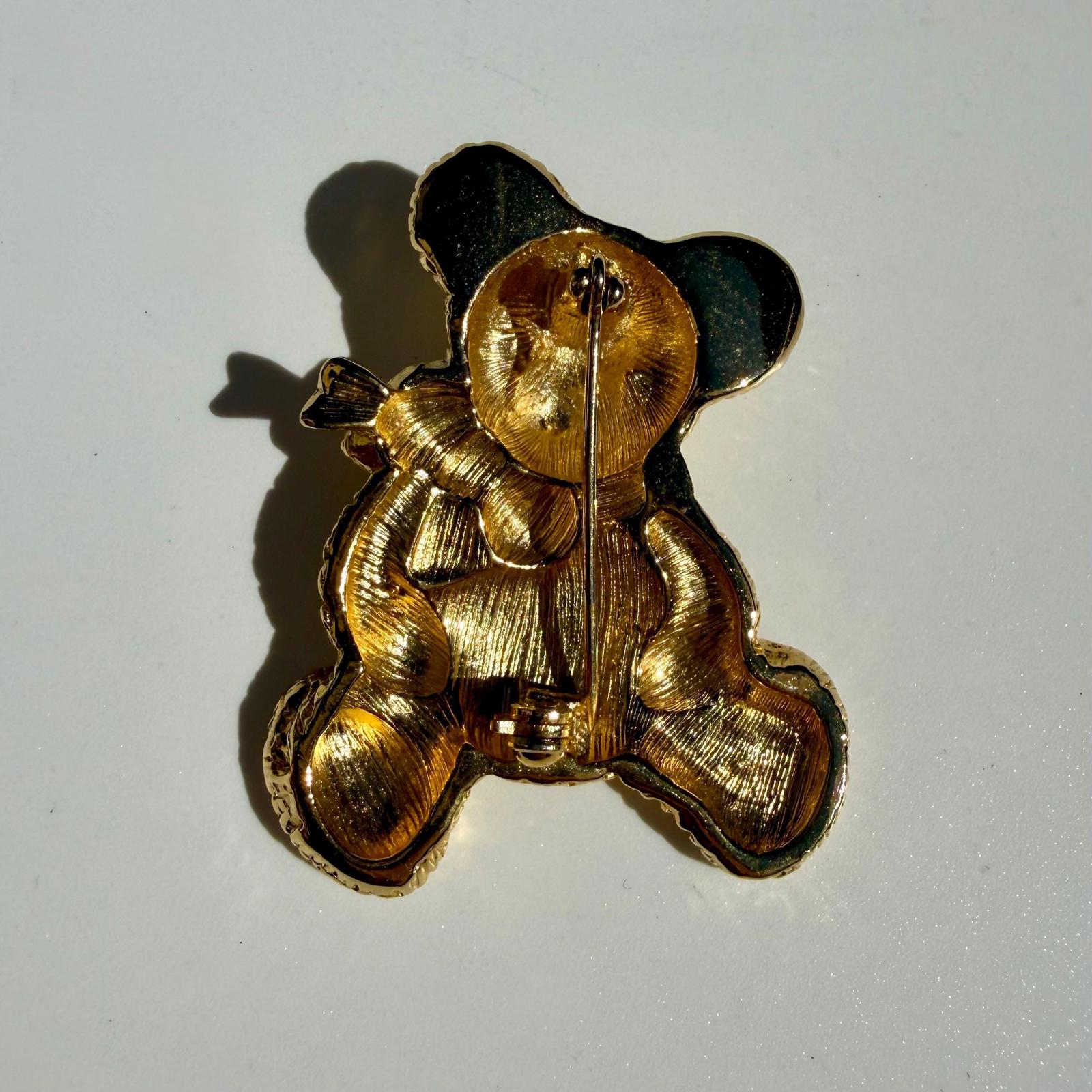 Vintage Teddy Bear Brooch | Gold Tone Bear Pin | Retro Statement Jewelry