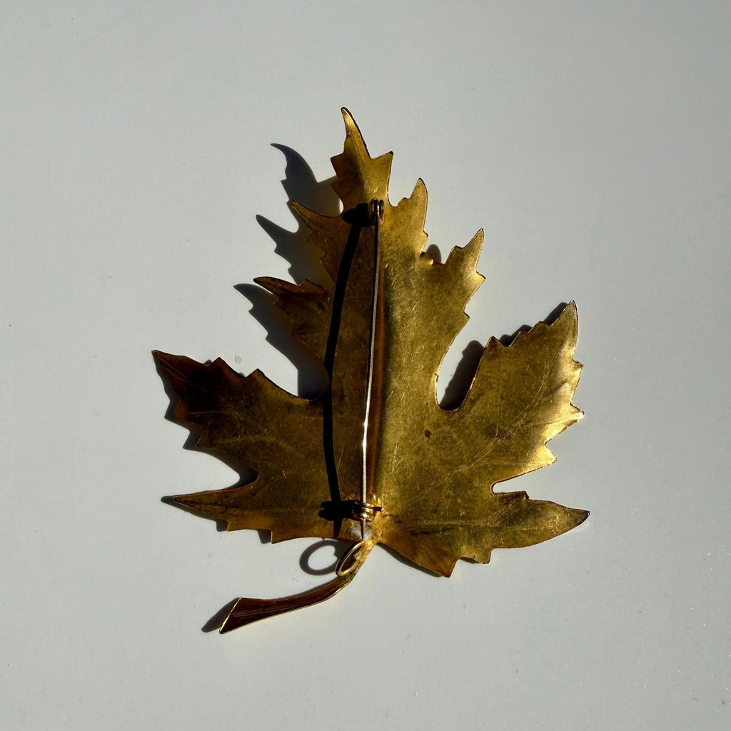 Large Vintage Gold Maple Leaf Brooch | 4” Statement Pin