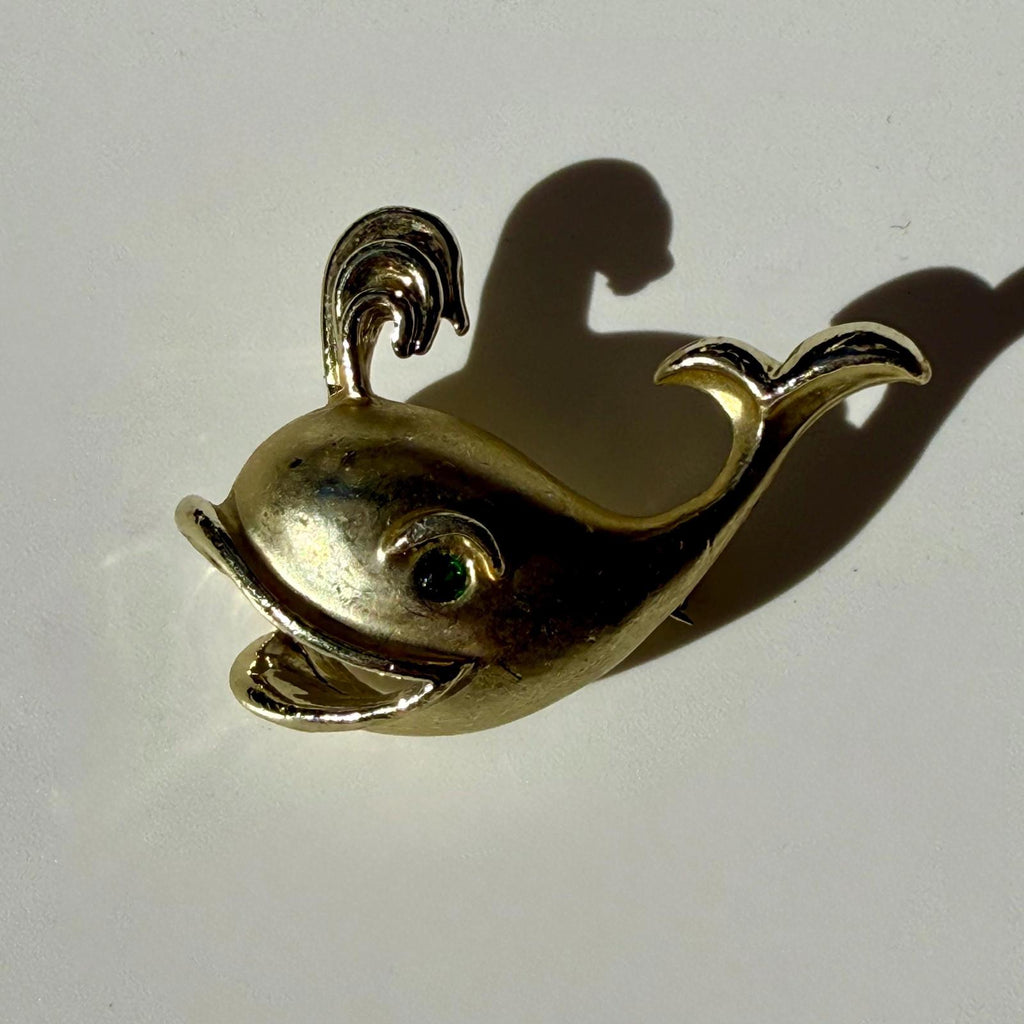 Gold Whale Brooch | Vintage Nautical Pin | Gift for Ocean Lover
