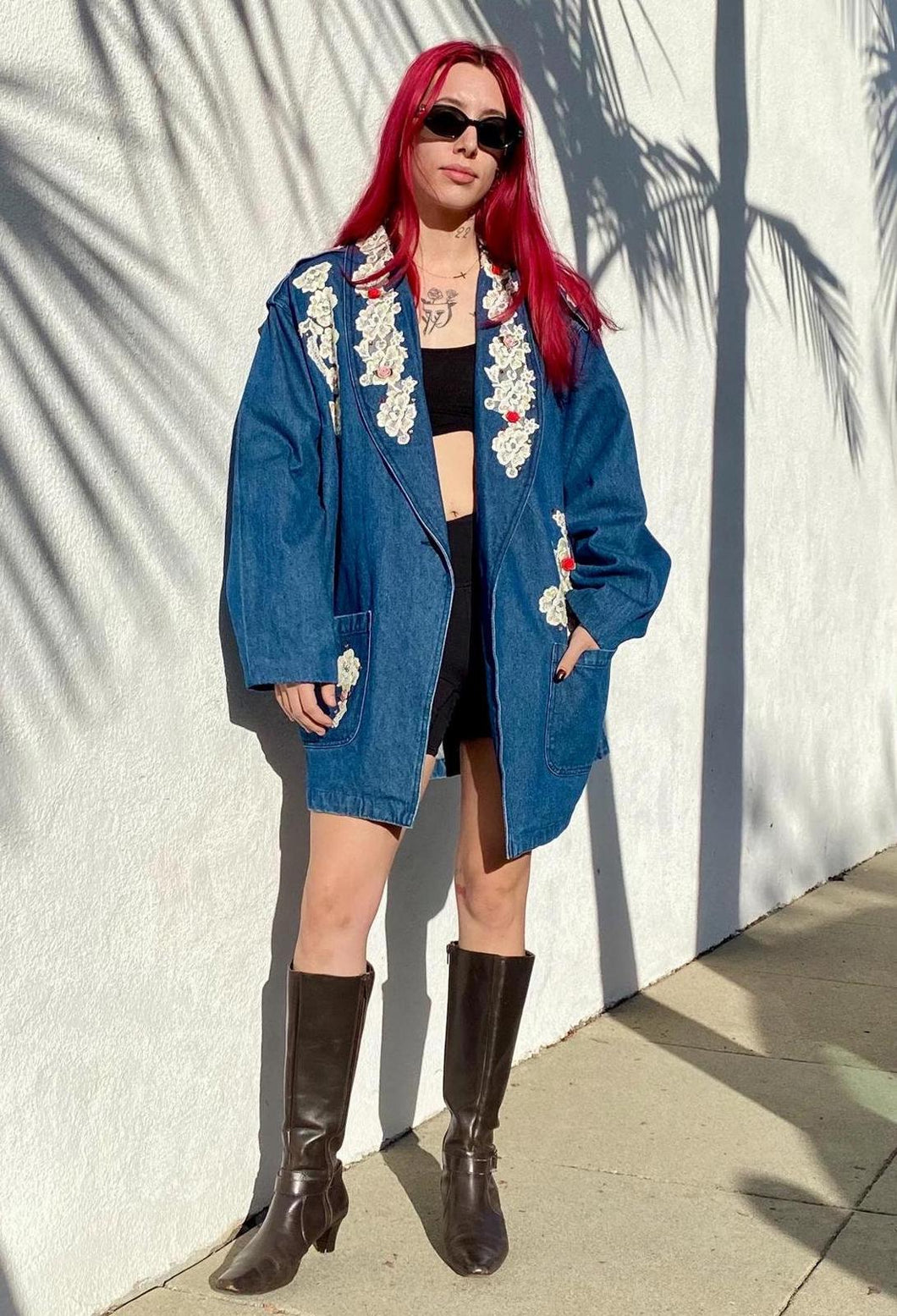 VTG 80s Oversized Denim Blazer Lace & Roses Lacy After Noon