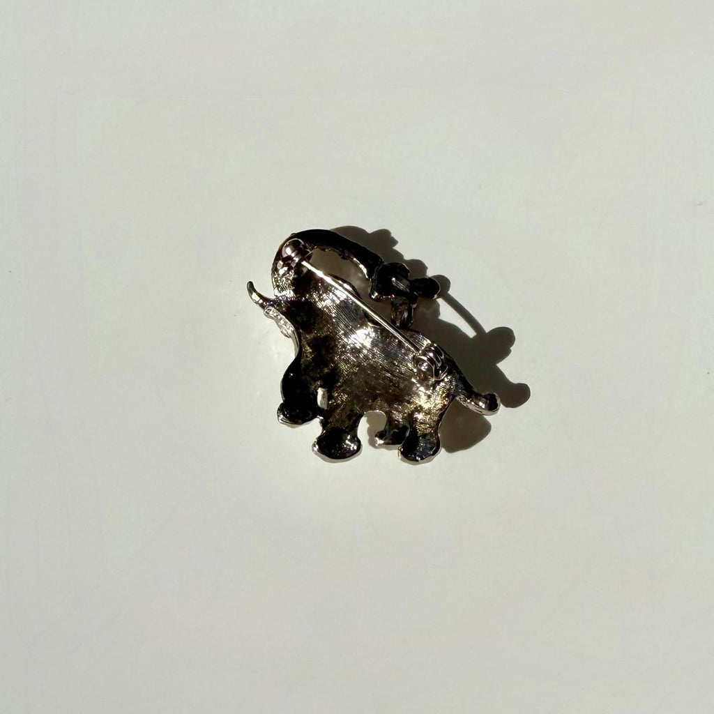 Silver Tone Elephant Brooch | Vintage Rhinestone Lucky Pin