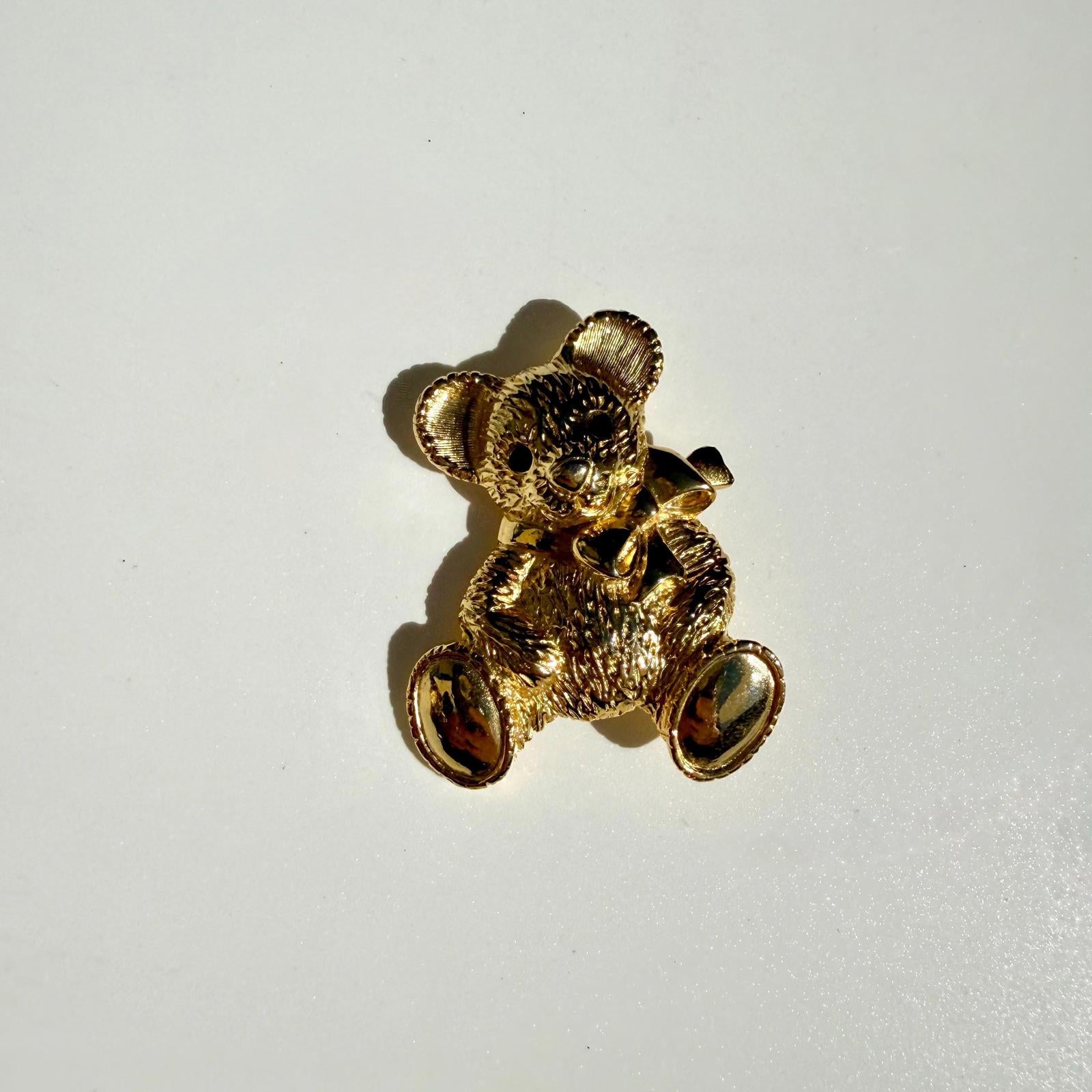 Vintage Teddy Bear Brooch | Gold Tone Bear Pin | Retro Statement Jewelry