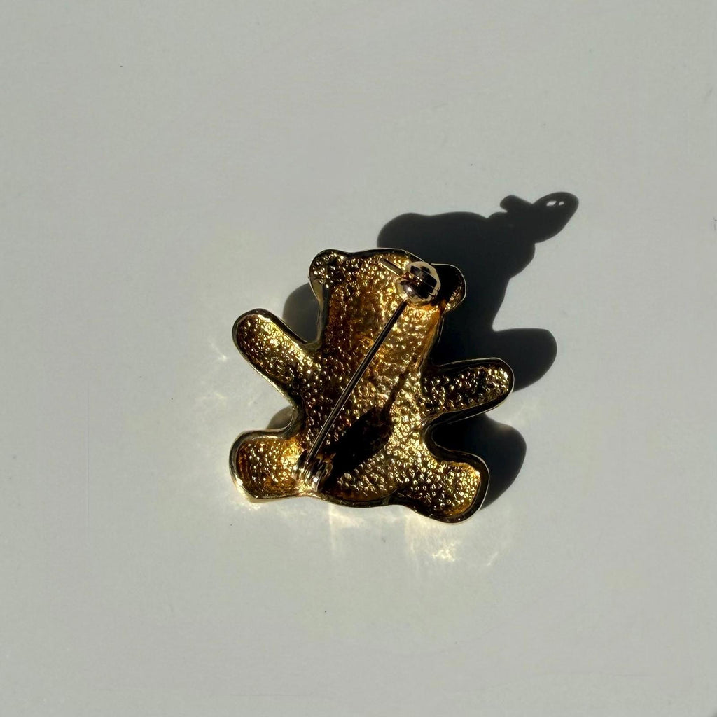 Vintage Enamel Teddy Bear Pin | Gold Tone Brooch | Cute Gift