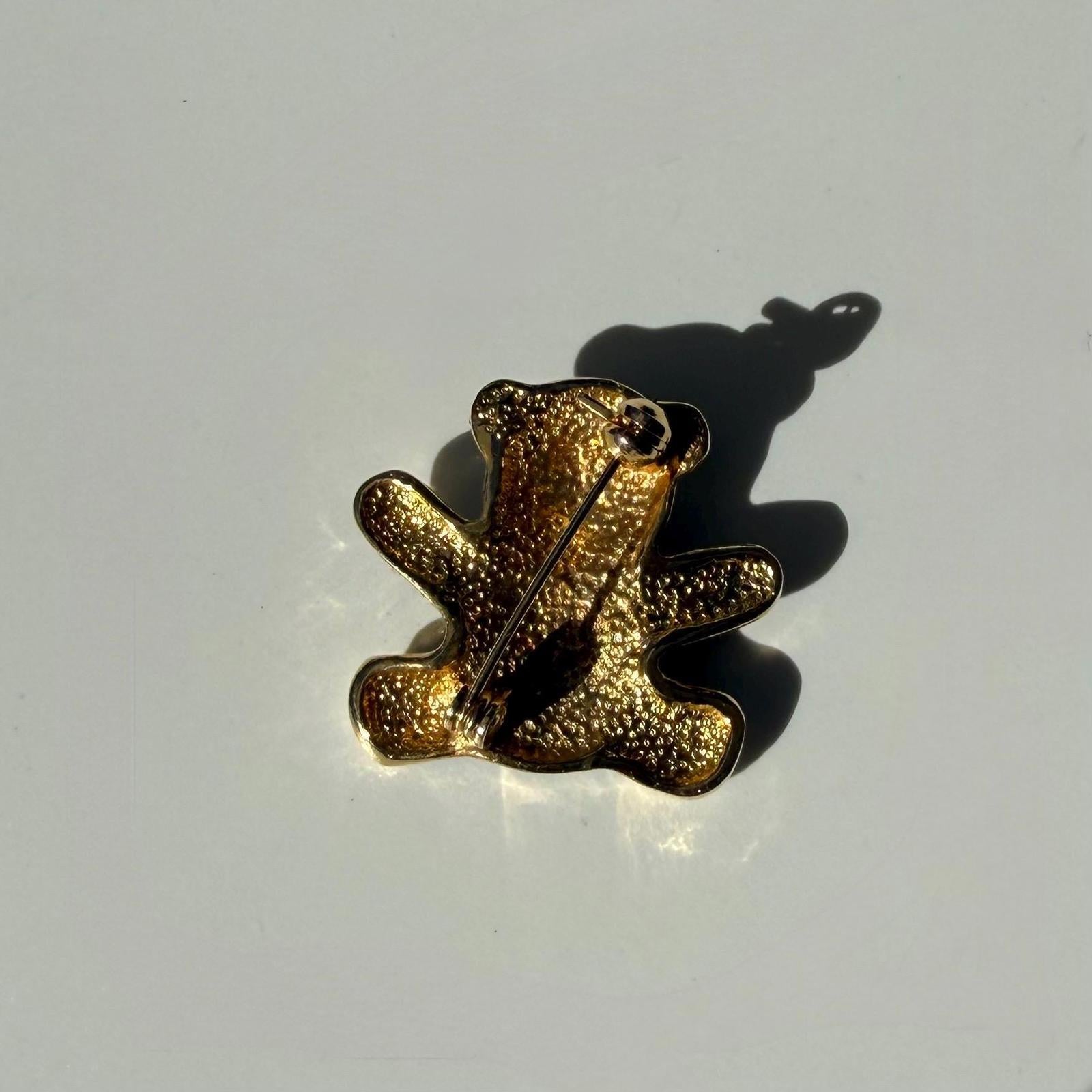 Vintage Enamel Teddy Bear Pin | Gold Tone Brooch | Cute Gift