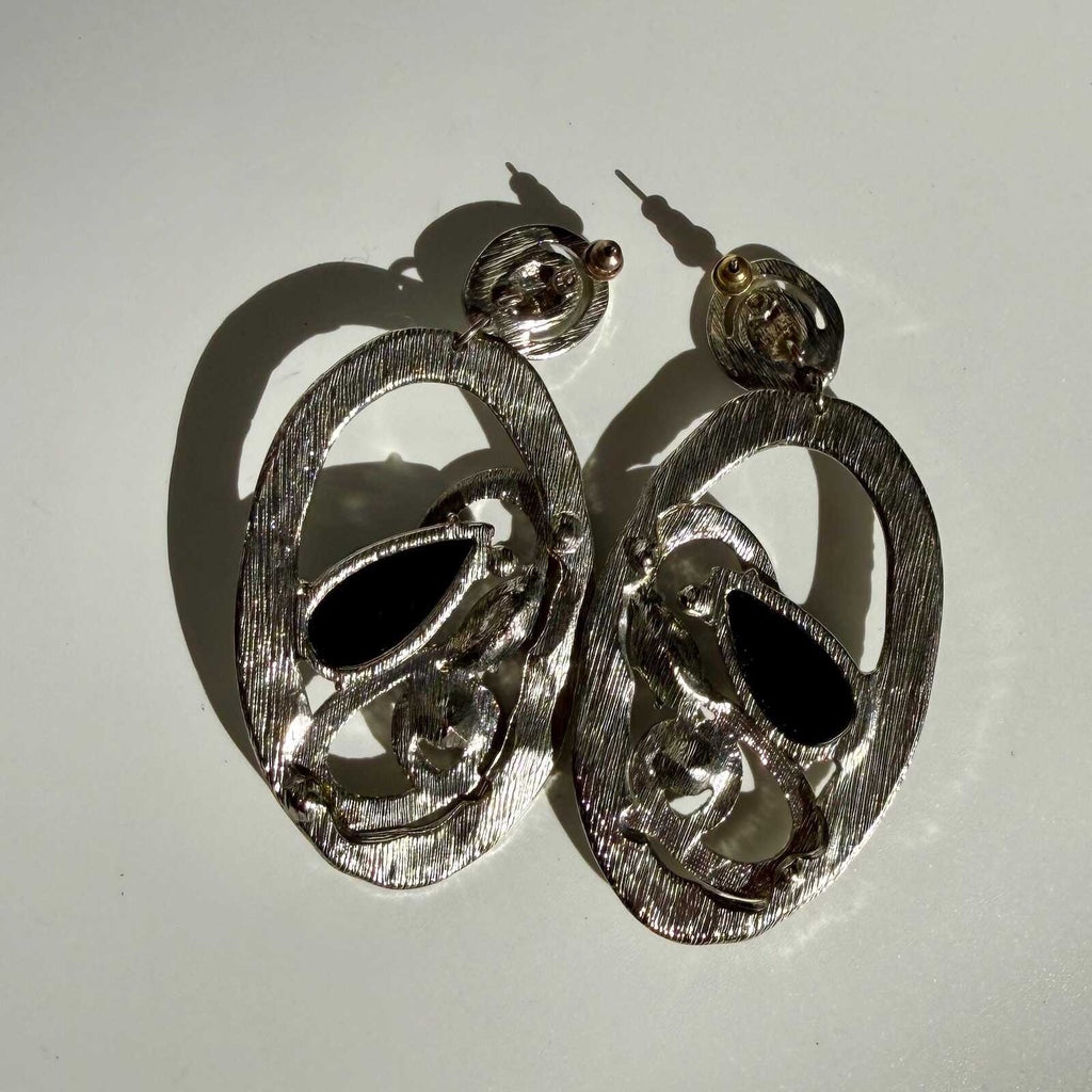 Vintage Oversized Silver Tone Drop Earrings