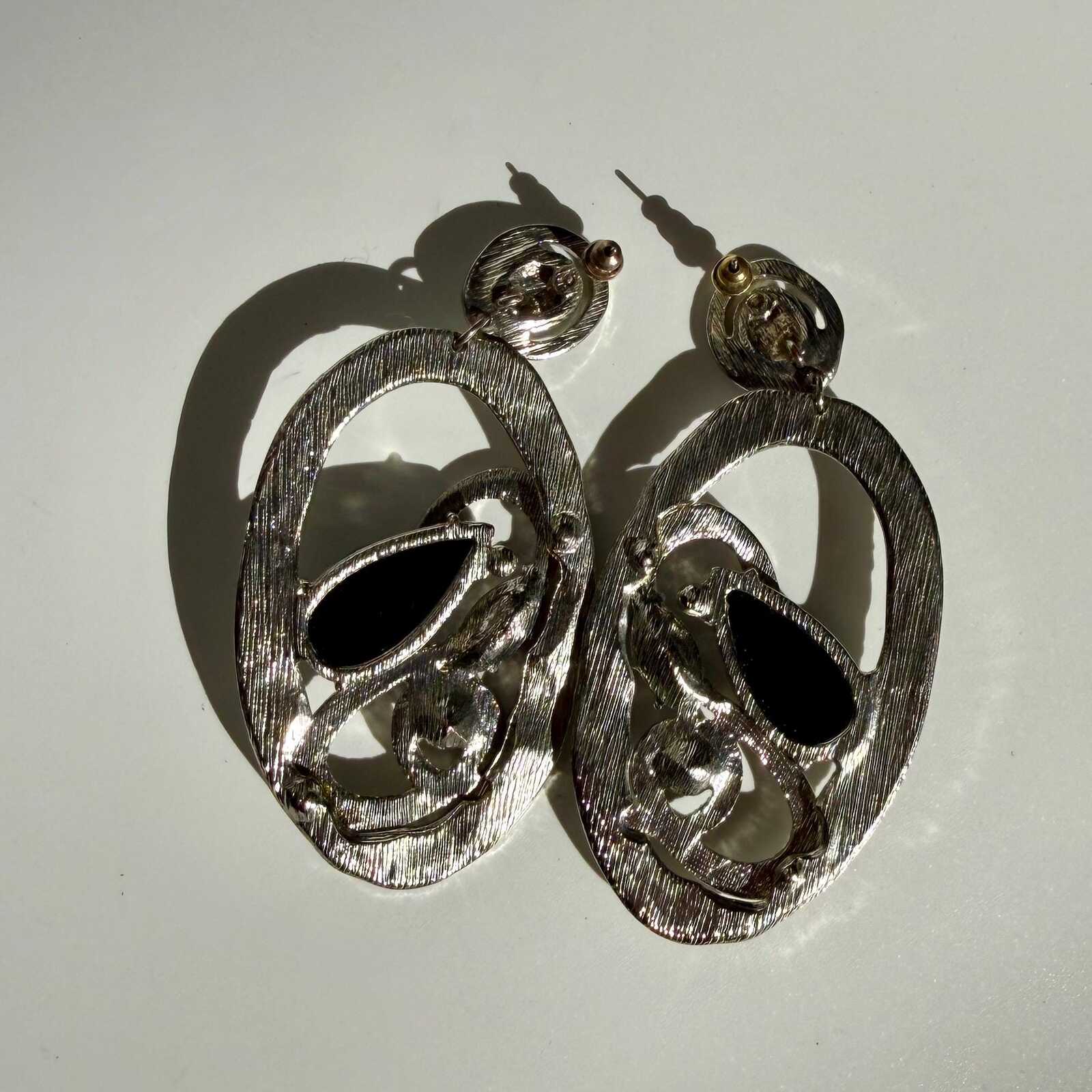 Vintage Oversized Silver Tone Drop Earrings