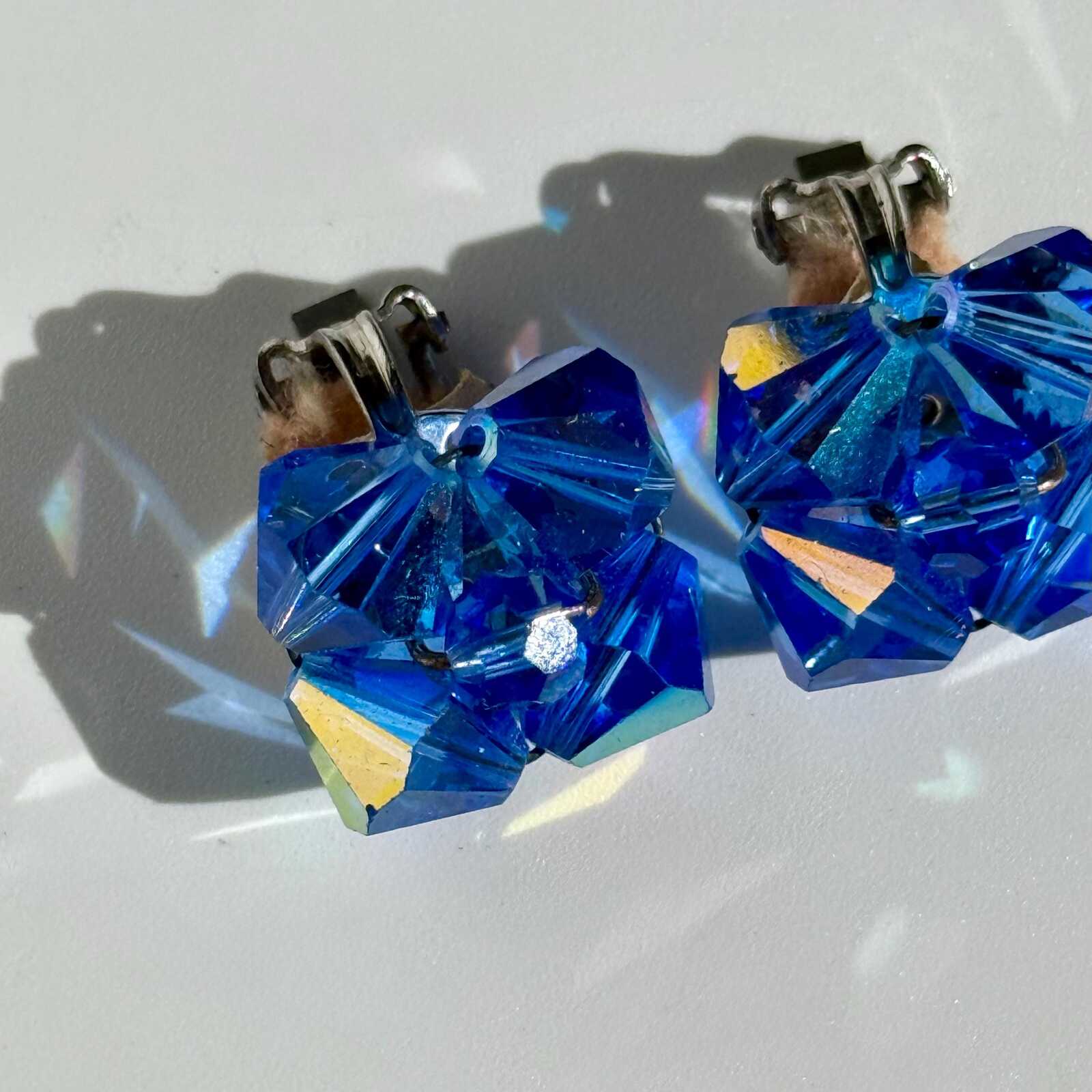 Vintage Blue Sparkly Crystal Earrings