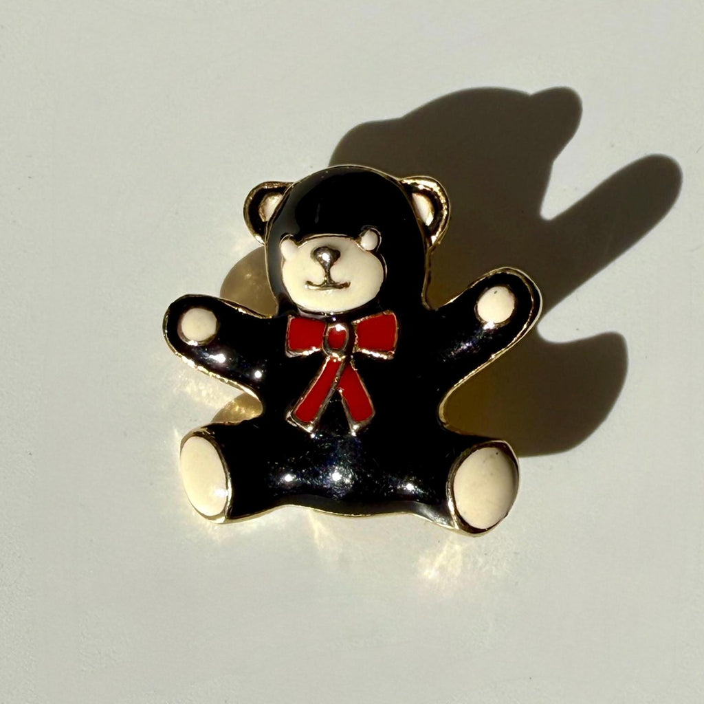 Vintage Enamel Teddy Bear Pin | Gold Tone Brooch | Cute Gift