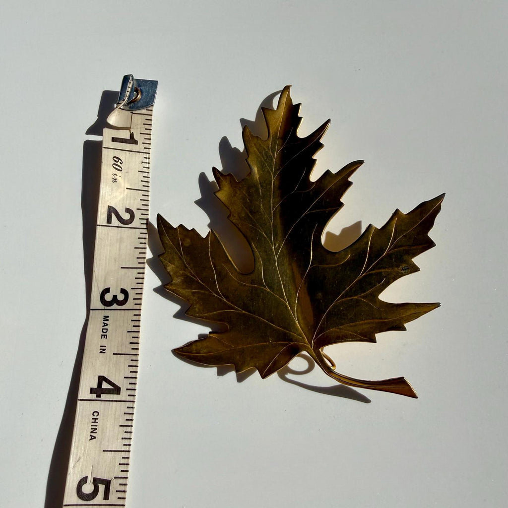 Large Vintage Gold Maple Leaf Brooch | 4” Statement Pin