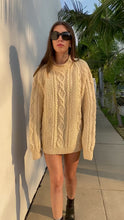 Load and play video in Gallery viewer, Vintage Hand Knit Cream Fisherman Sweater
