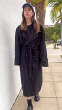 Load and play video in Gallery viewer, Vintage 90s Black Mens Trench Coat, Oversized Long Trench
