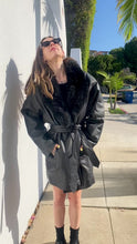 Load and play video in Gallery viewer, Vintage Black Leather Trench with Fur Trim
