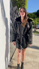 Load and play video in Gallery viewer, Vintage Black Leather Parka with Hood
